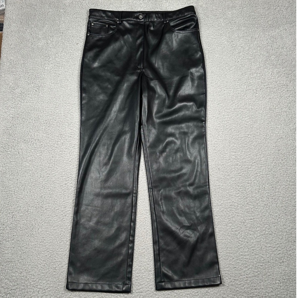 7 For All Mankind Faux Leather Pants Women Large Black Straight Leg